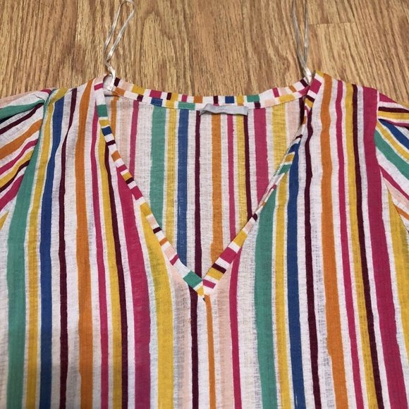 zara wb collection rainbow trim sleeve semi sheer material V Neck Size Small S - Picture 3 of 8